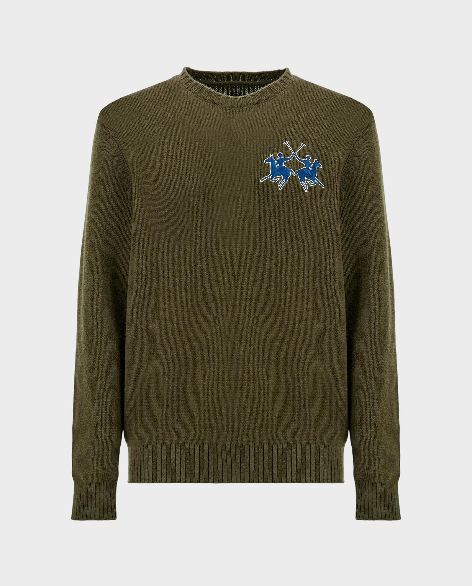 Oliwkowy sweter z haftowanym logo - Image #0