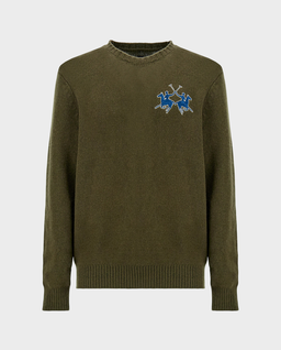 Oliwkowy sweter z haftowanym logo - Image #0