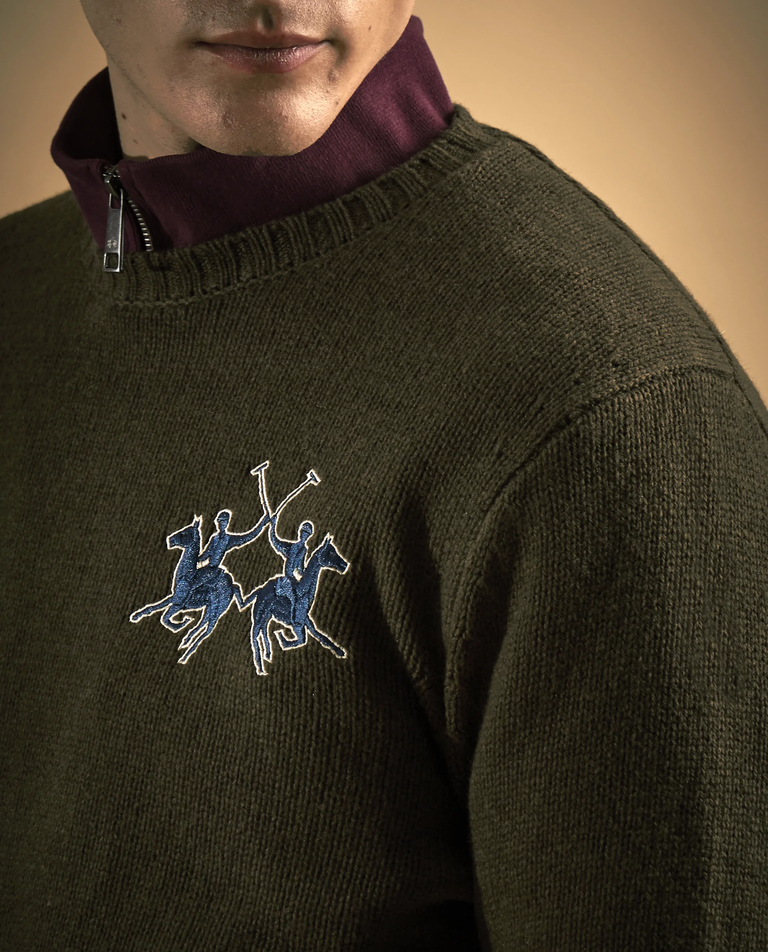 Oliwkowy sweter z haftowanym logo - Image #2