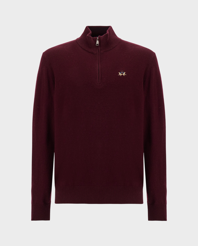 Bordowy sweter z suwakiem i logo