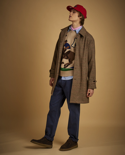 Brązowy jednorzędowy płaszcz w kratę - Image #4
