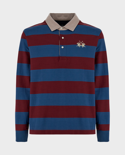 Niebieska koszulka polo w paski z długim rękawem - Image #0