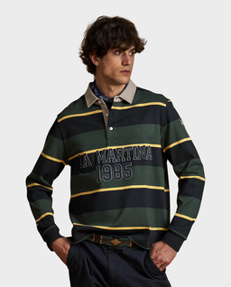 Zielona koszulka polo w paski z długim rękawem - Image #1