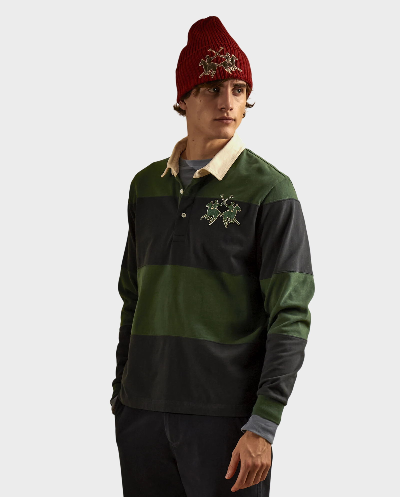 Bawełniany longsleeve w zielone paski - Image #1