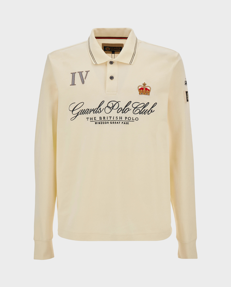 Kremowy longsleeve z kołnierzykiem i haftami