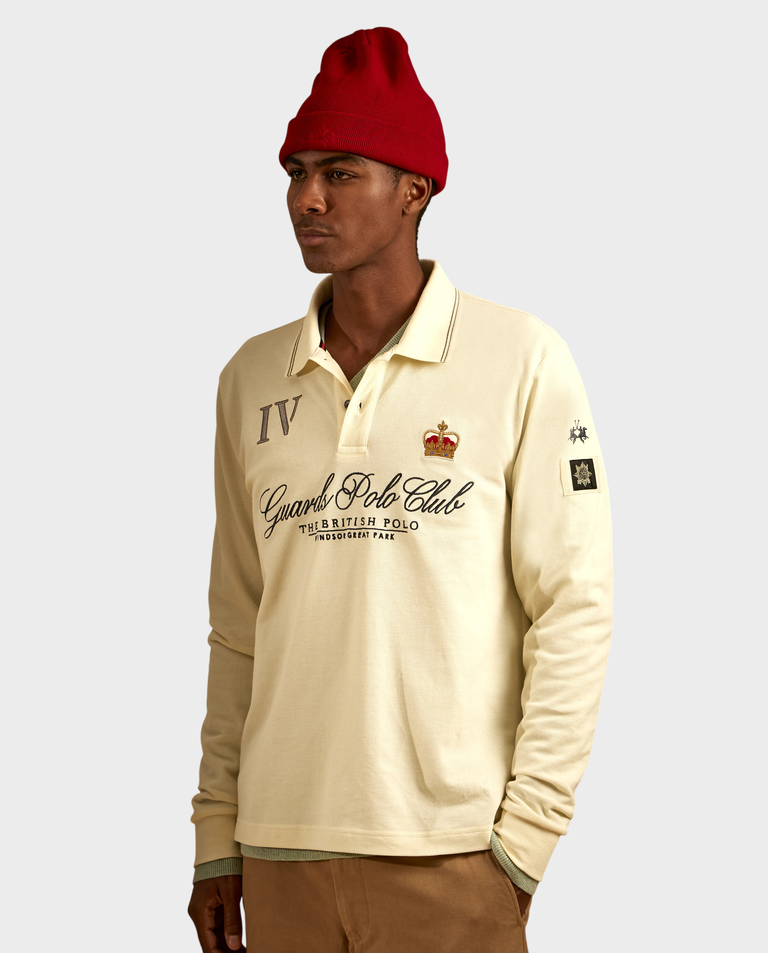 Kremowy longsleeve z kołnierzykiem i haftami