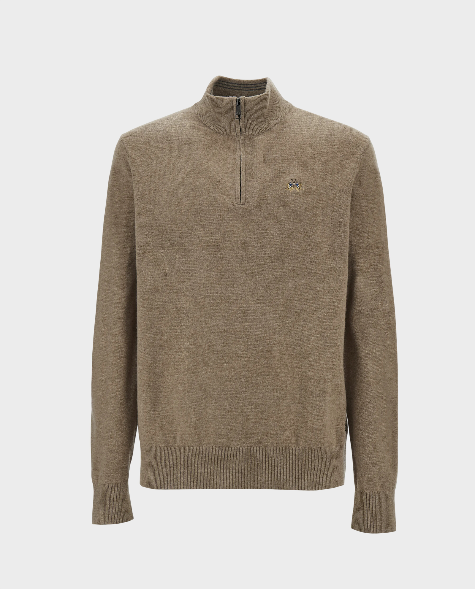 Beżowy sweter z suwakiem i logo - Image #0