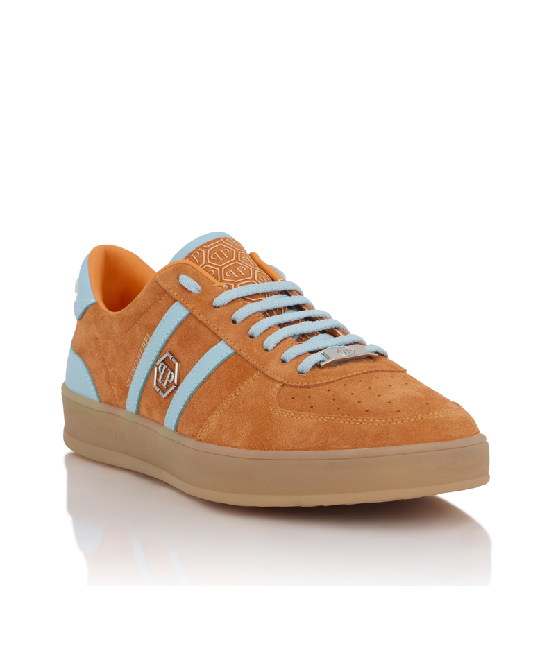 Pomarańczowe sneakersy ze skóry zamszowej