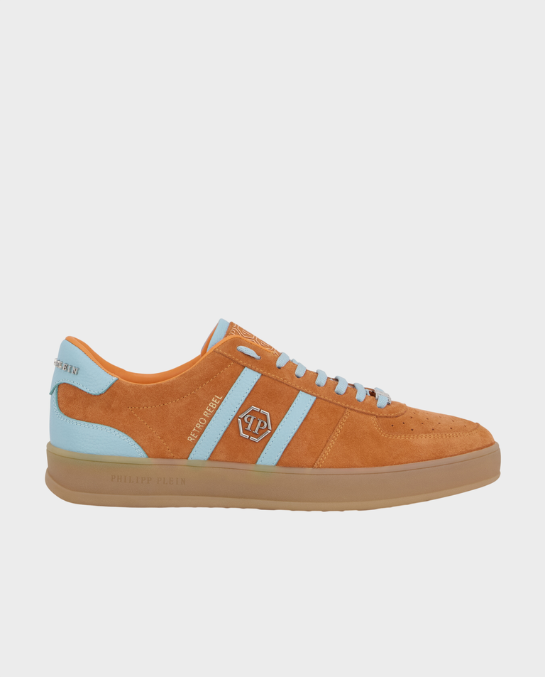 Pomarańczowe sneakersy ze skóry zamszowej