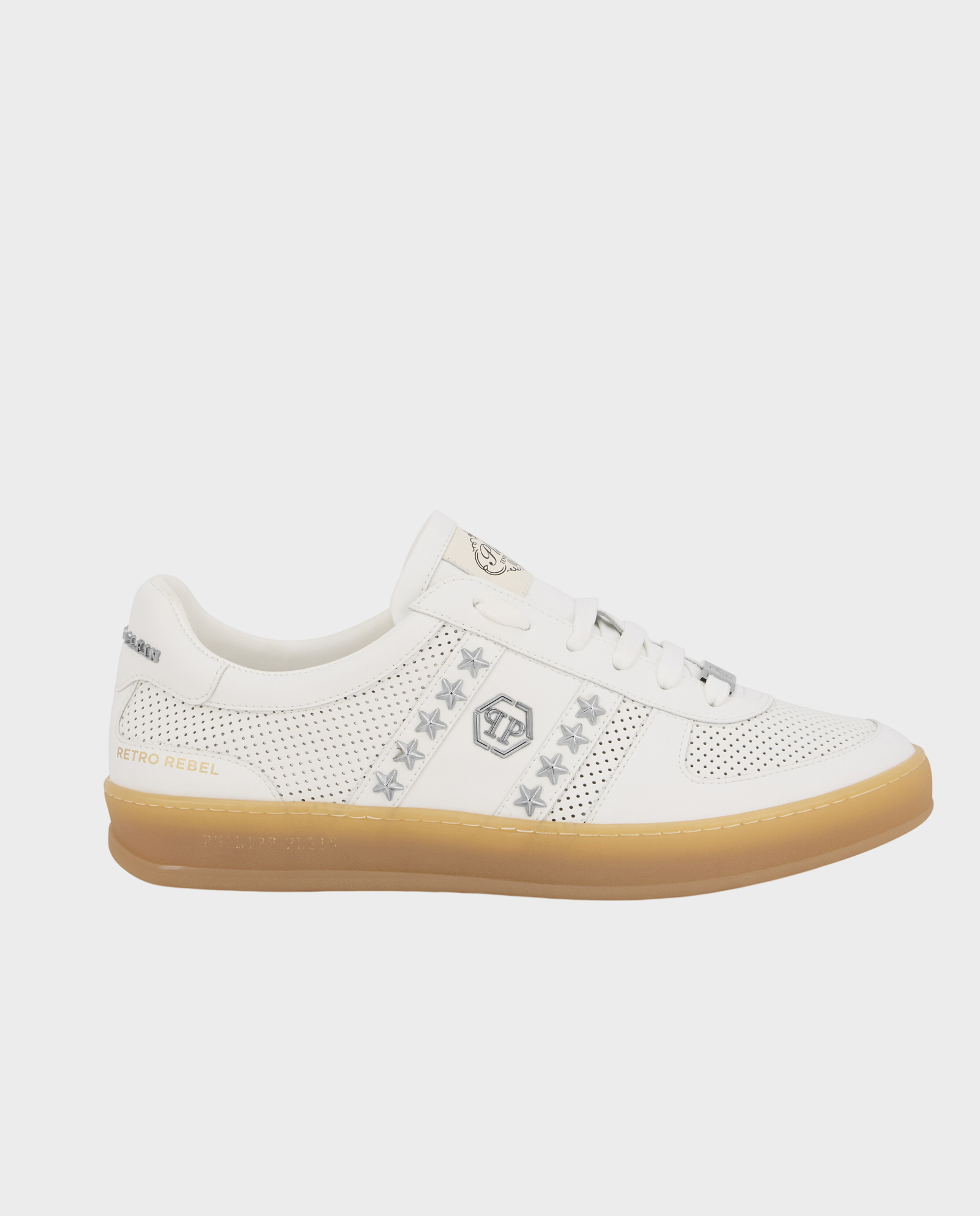 Skórzane białe sneakersy Retro Label - Image #0