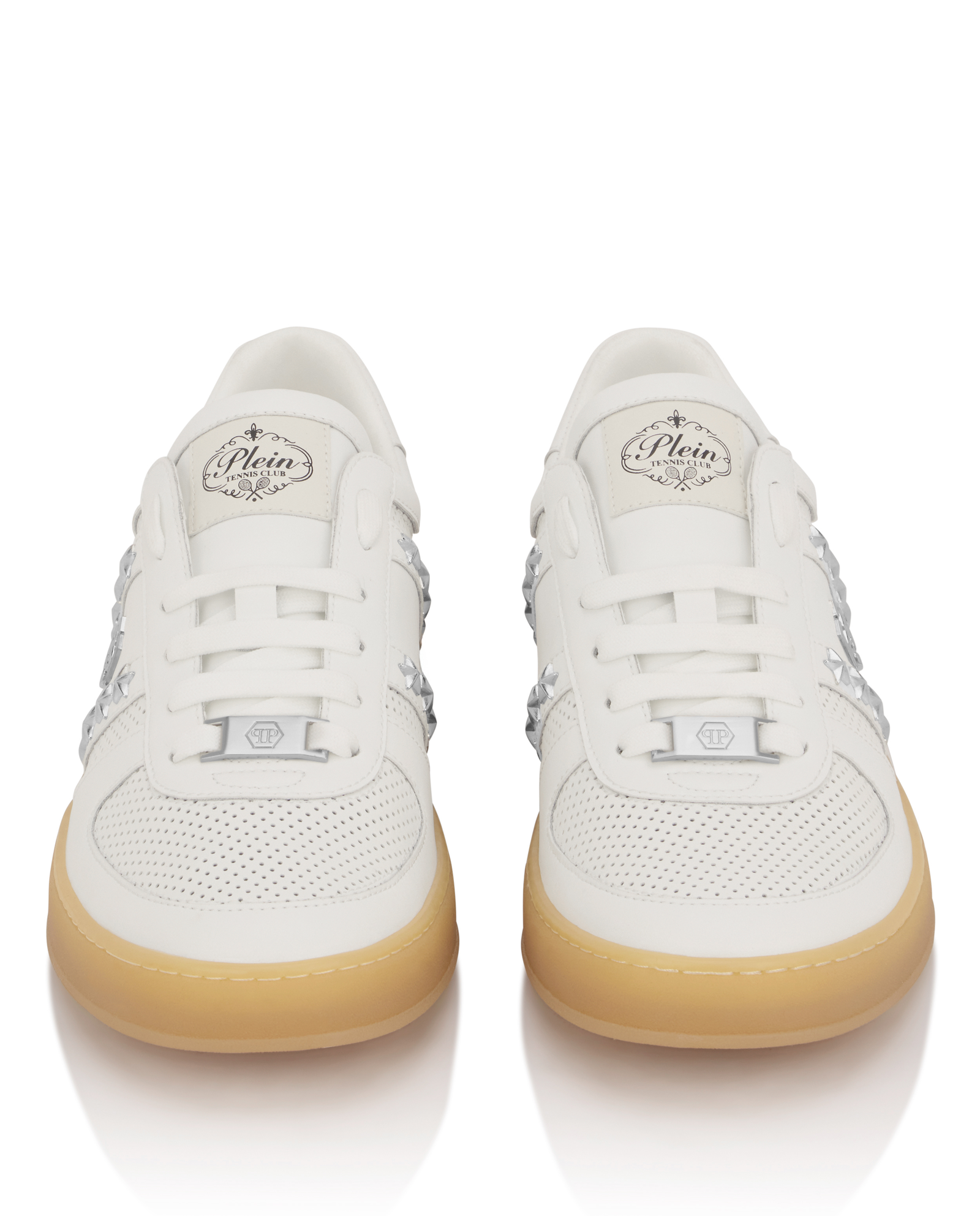 Skórzane białe sneakersy Retro Label - Image #5