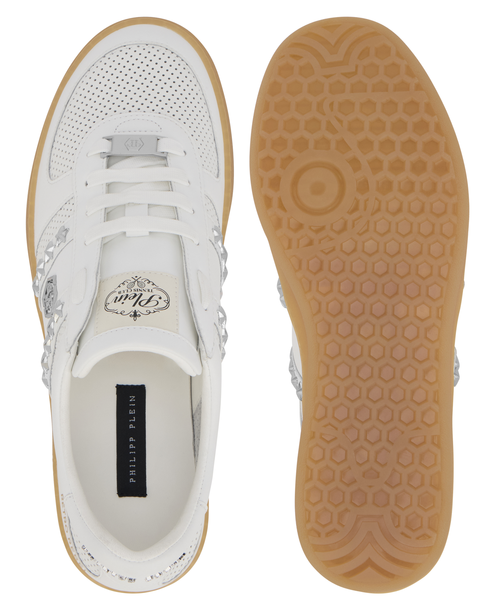 Skórzane białe sneakersy Retro Label - Image #6