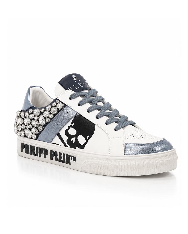 Białe sneakersy z kryształami Skull Stones