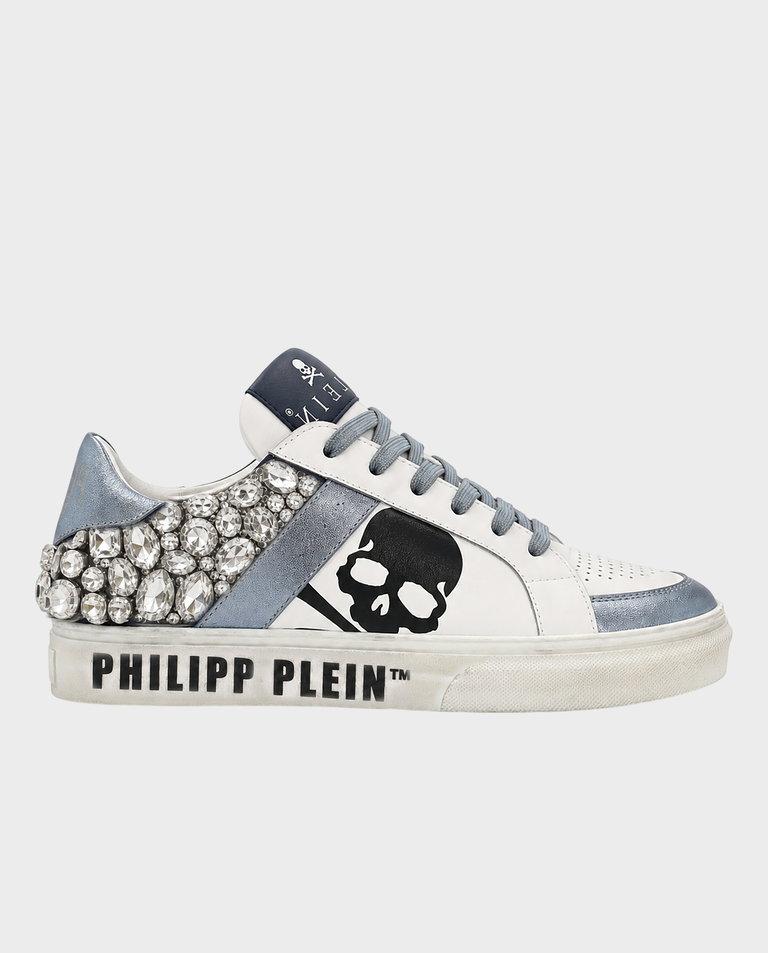 Białe sneakersy z kryształami Skull Stones