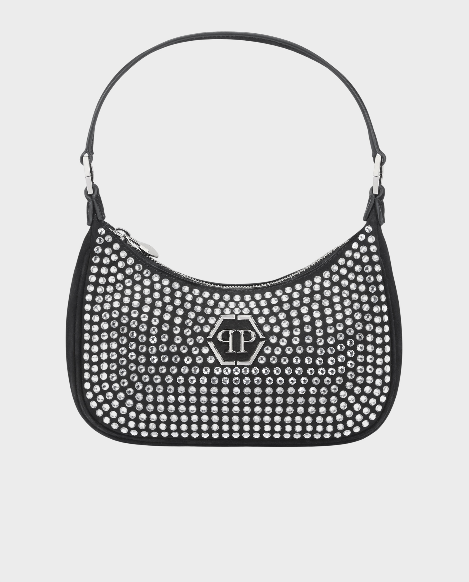 Czarna zamszowa torebka z aplikacjami Strass - Image #0