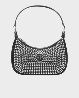 Czarna zamszowa torebka z aplikacjami Strass - Image #0