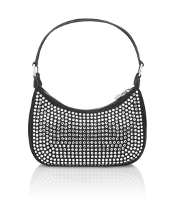 Czarna zamszowa torebka z aplikacjami Strass - Image #2