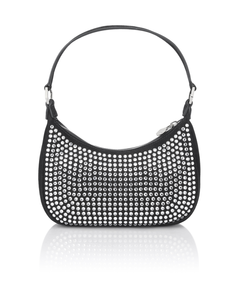Czarna zamszowa torebka z aplikacjami Strass - Image #2