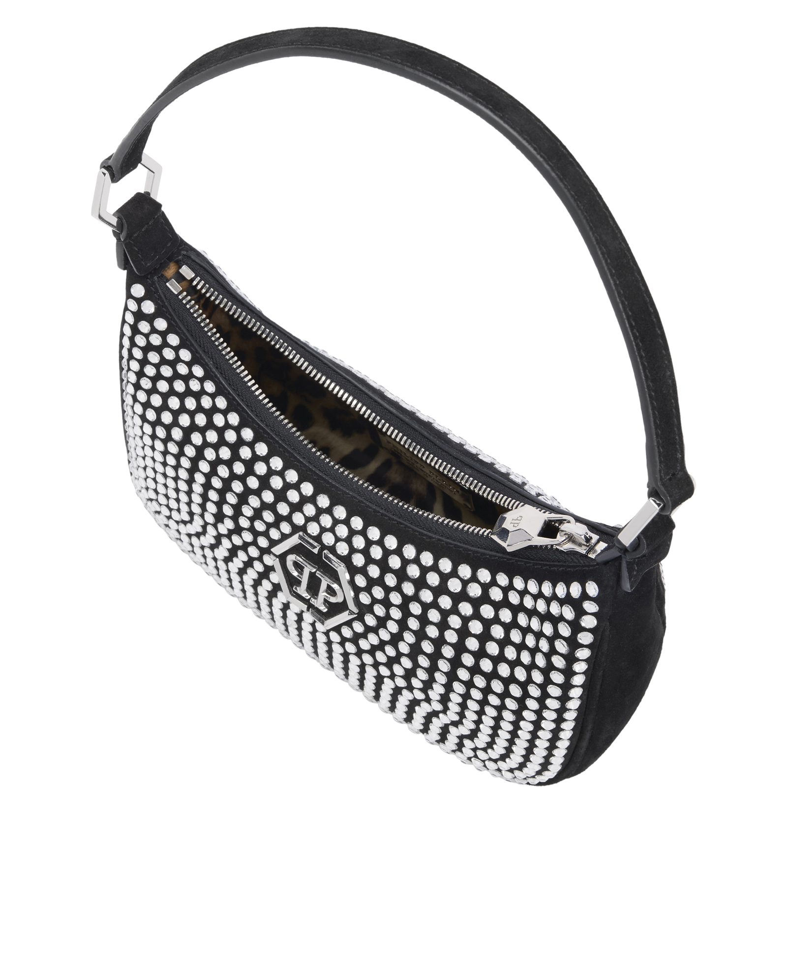 Czarna zamszowa torebka z aplikacjami Strass - Image #3