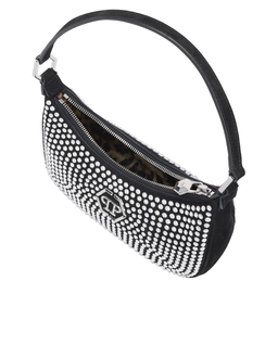 Czarna zamszowa torebka z aplikacjami Strass - Image #3