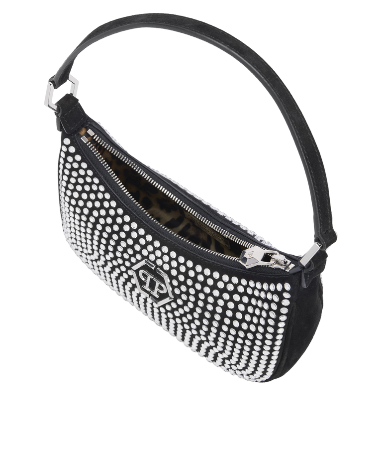 Czarna zamszowa torebka z aplikacjami Strass - Image #3