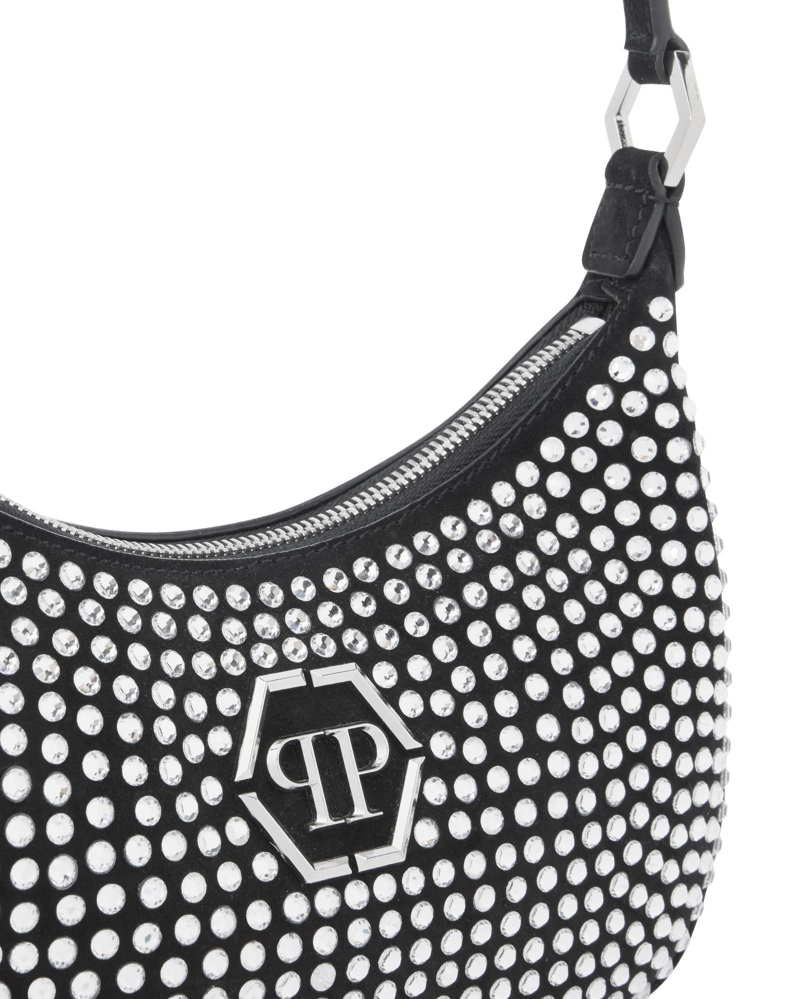 Czarna zamszowa torebka z aplikacjami Strass - Image #4