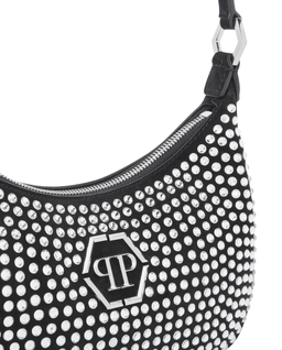 Czarna zamszowa torebka z aplikacjami Strass - Image #4