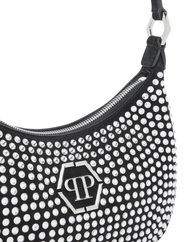 Czarna zamszowa torebka z aplikacjami Strass - Image #4