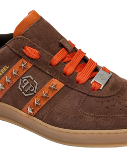 Brązowe zamszowe sneakersy Retro Label - Image #5
