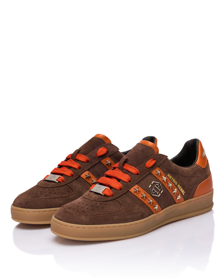 Brązowe zamszowe sneakersy Retro Label - Image #2