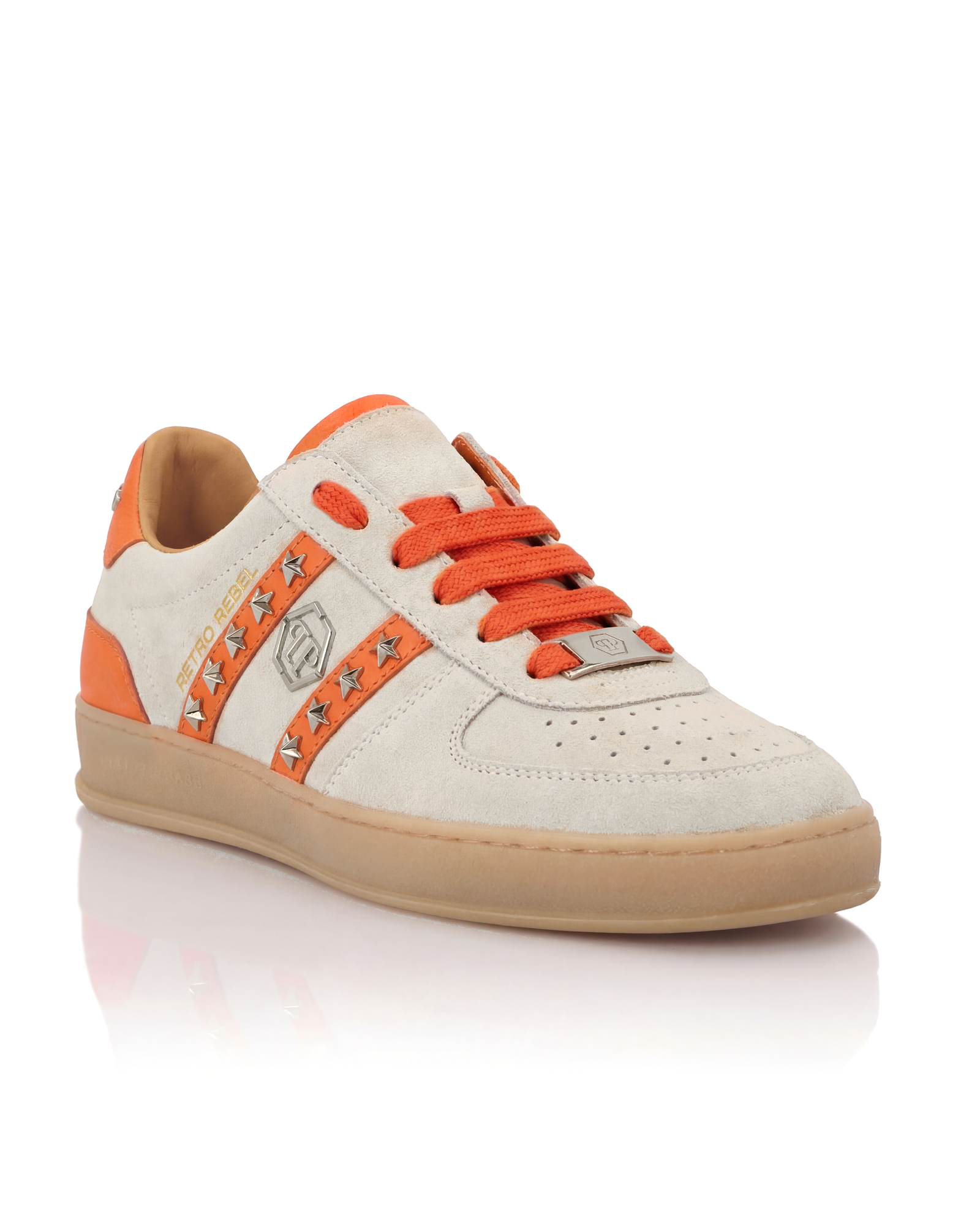 Beżowe zamszowe sneakersy Retro Label - Image #1
