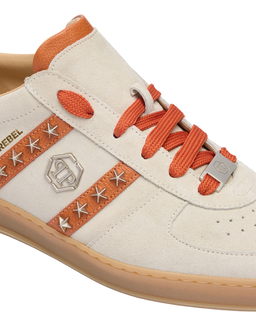 Beżowe zamszowe sneakersy Retro Label - Image #5