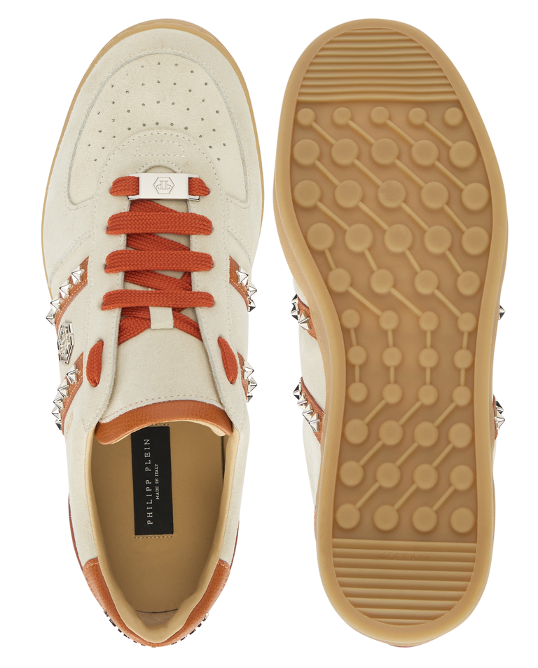 Beżowe zamszowe sneakersy Retro Label - Image #6