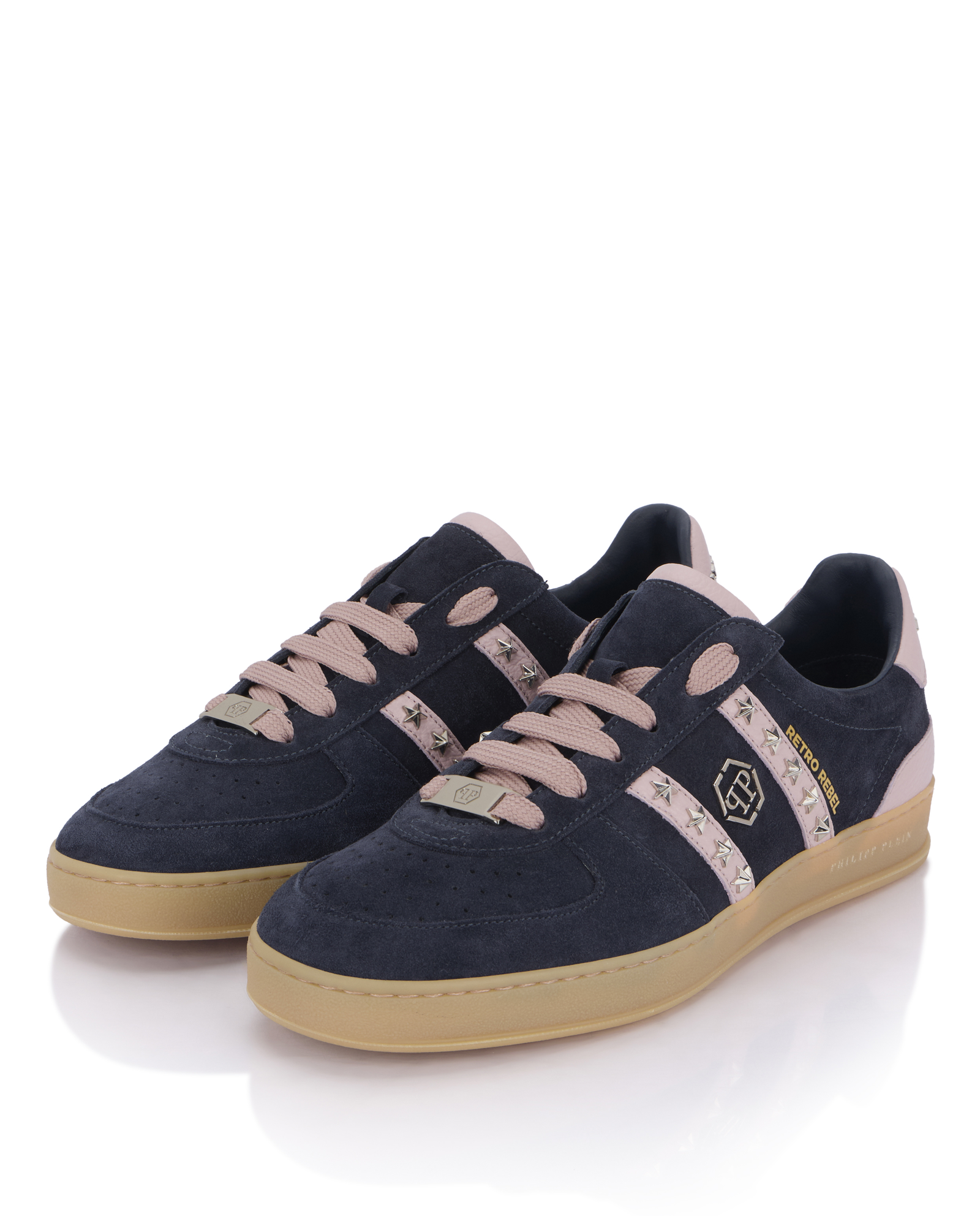 Granatowe zamszowe sneakersy Retro Label - Image #3