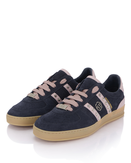 Granatowe zamszowe sneakersy Retro Label - Image #3
