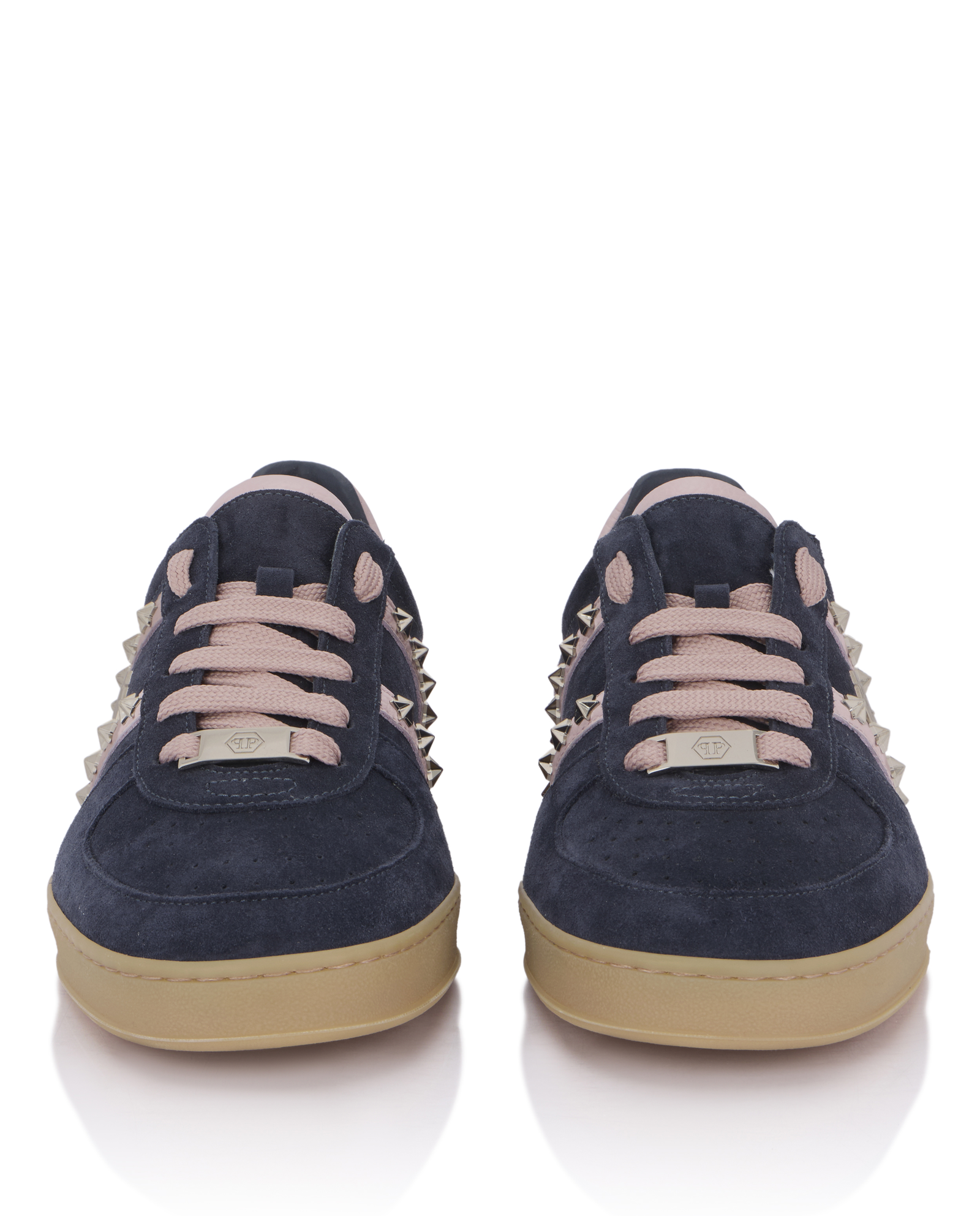 Granatowe zamszowe sneakersy Retro Label - Image #5