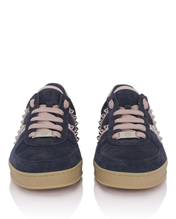 Granatowe zamszowe sneakersy Retro Label - Image #5