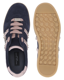 Granatowe zamszowe sneakersy Retro Label - Image #6