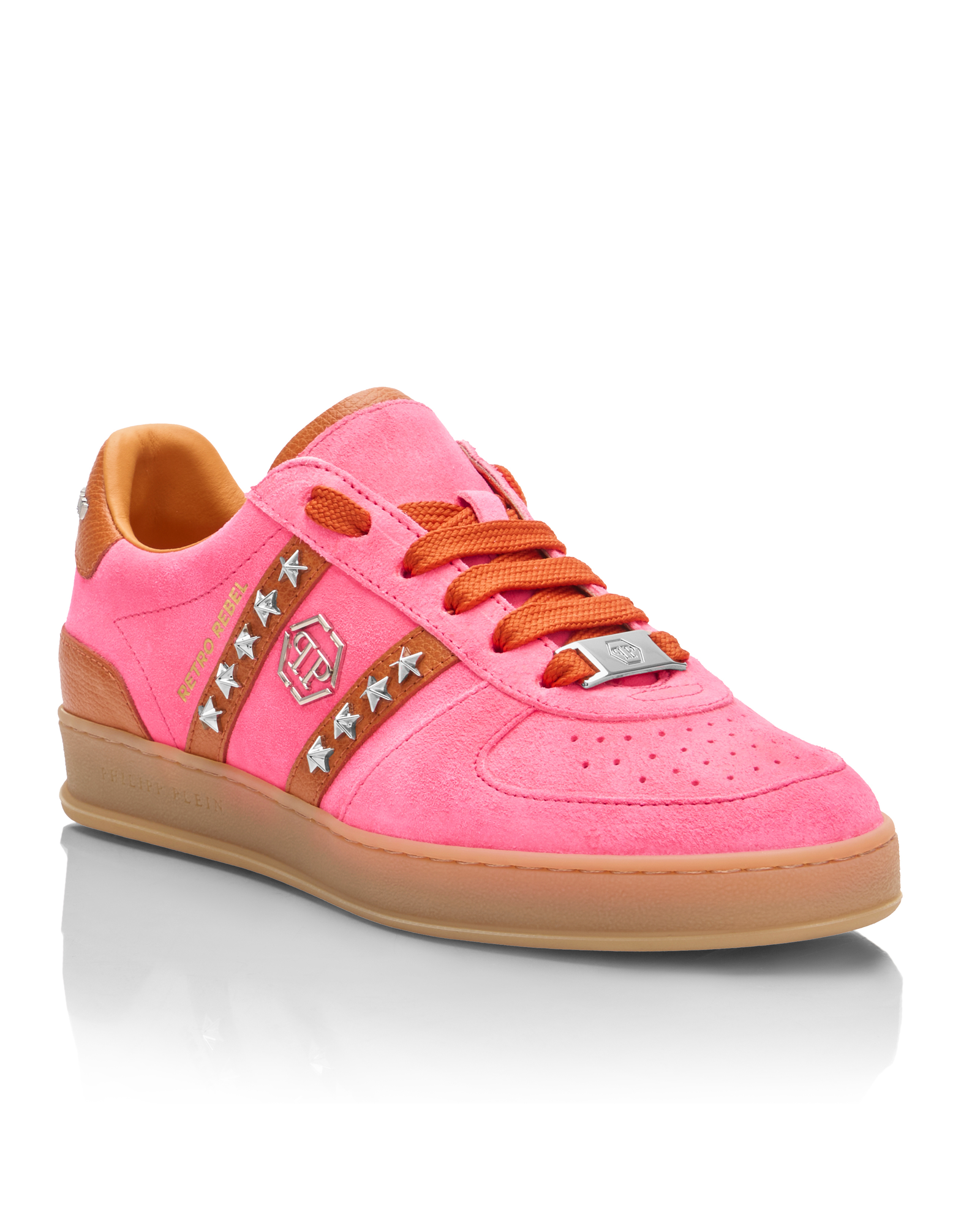 Różowe zamszowe sneakersy Retro Label - Image #1