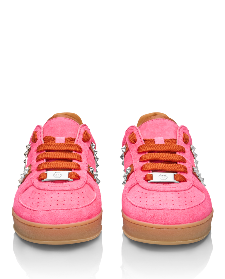 Różowe zamszowe sneakersy Retro Label - Image #4
