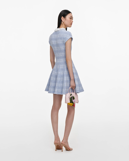 Jasnoniebieska sukienka mini w kratkę - Image #3