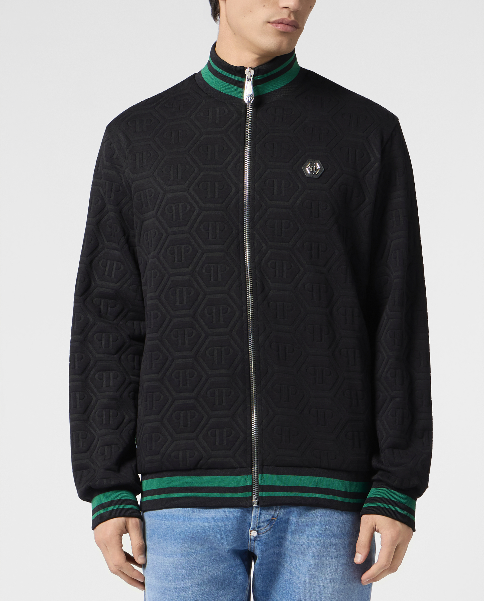 Czarna żakardowa bluza z monogramem - Image #1
