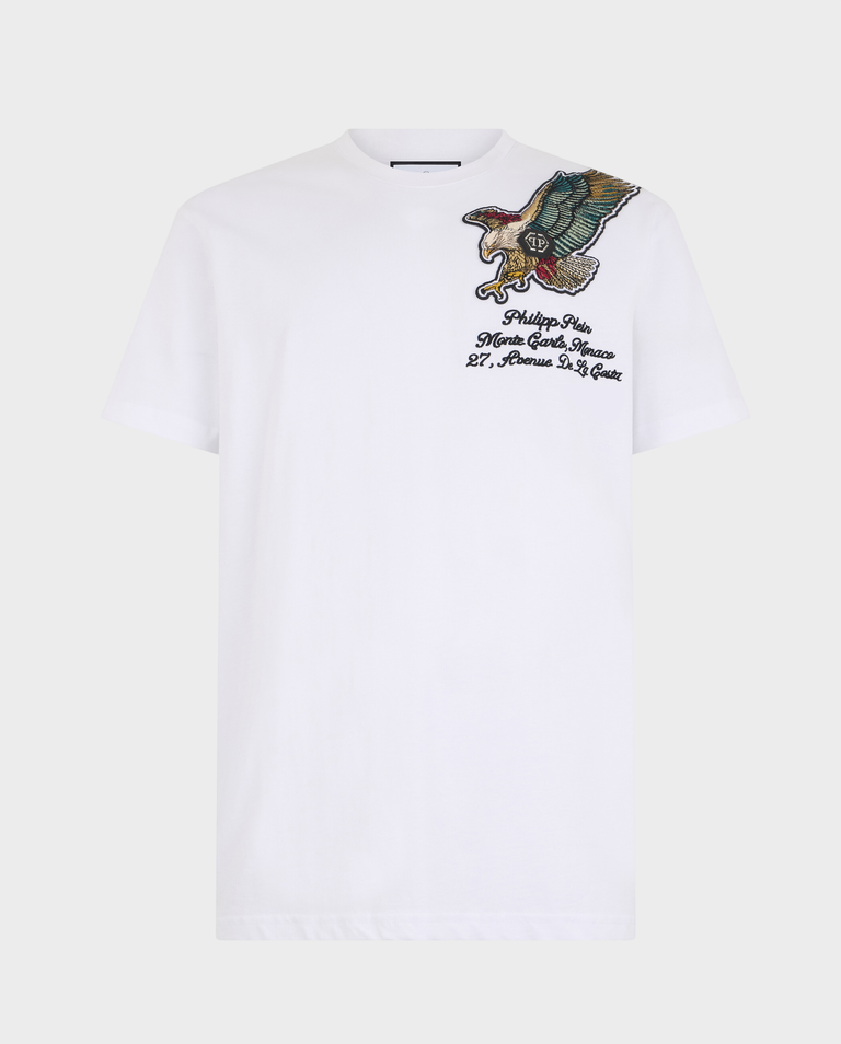 Biały t-shirt z haftem Eagle Montecarlo