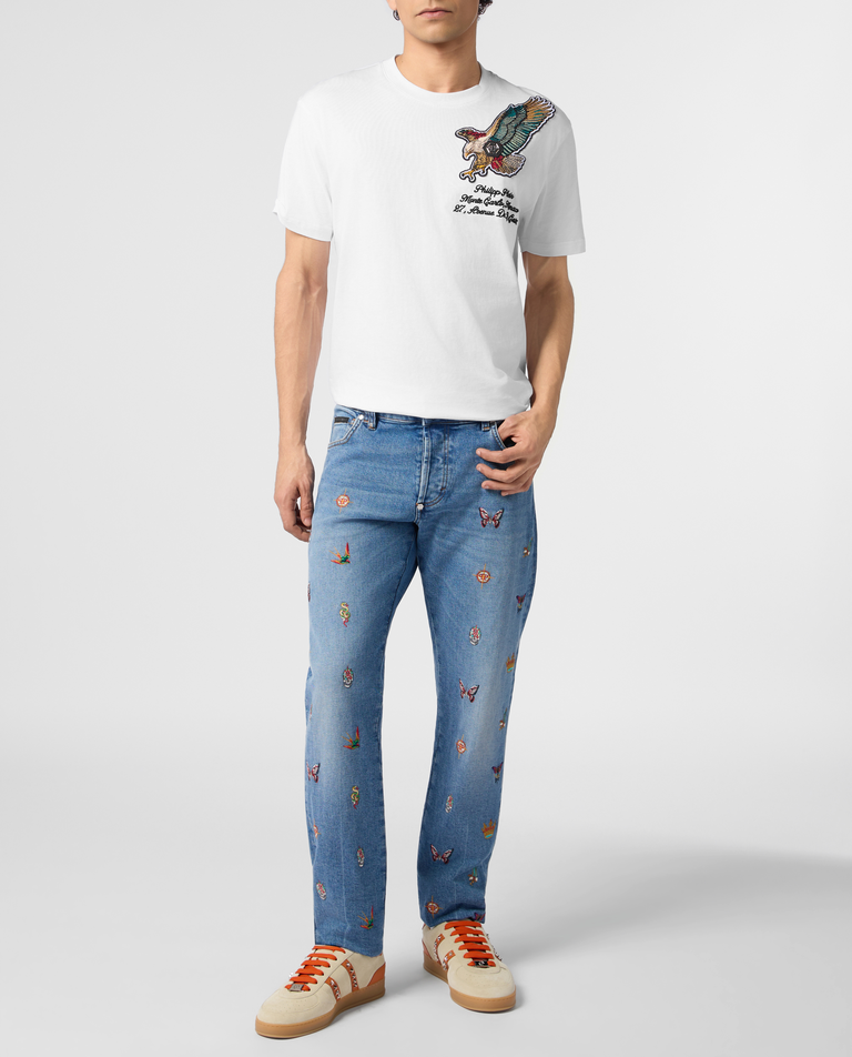 Biały t-shirt z haftem Eagle Montecarlo - Image #3