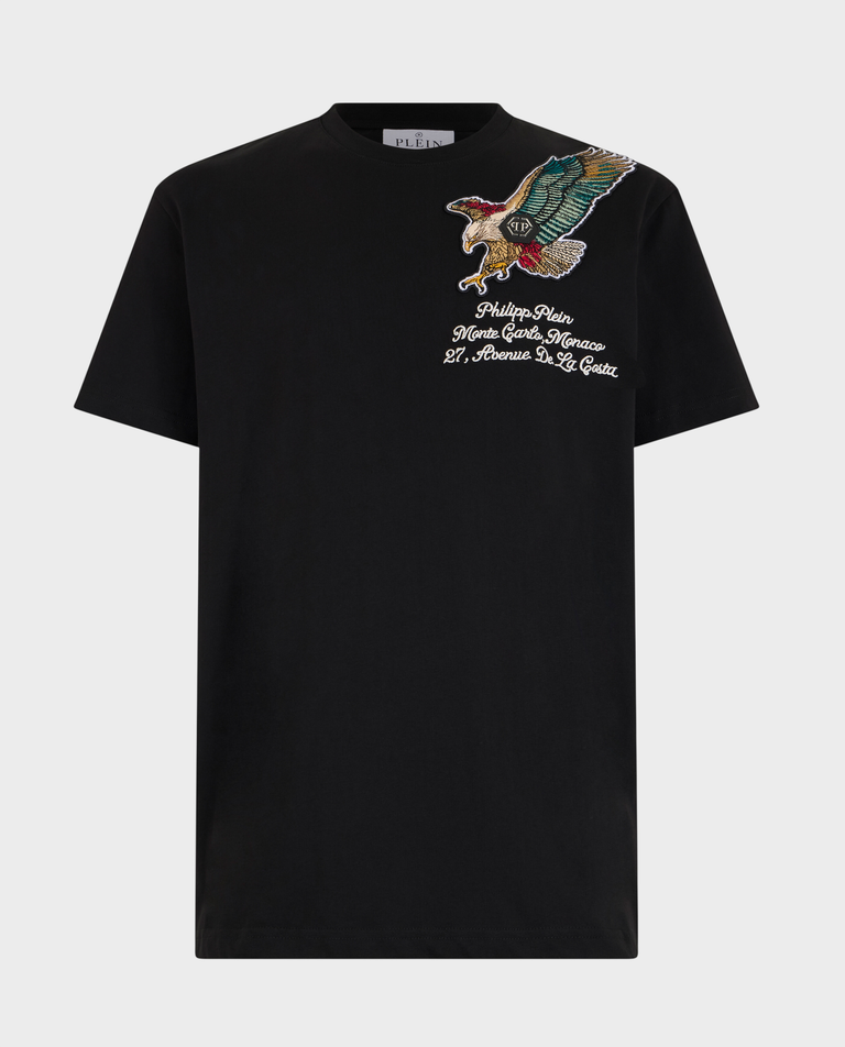 Czarny t-shirt z haftem Eagle Montecarlo