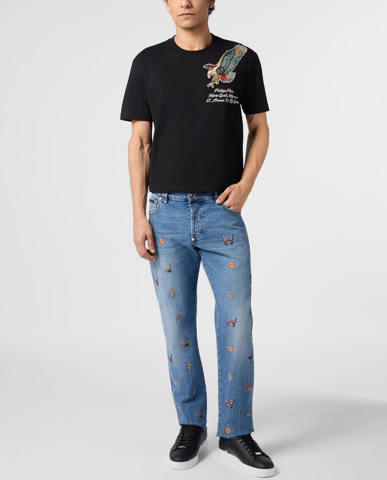 Czarny t-shirt z haftem Eagle Montecarlo - Image #3