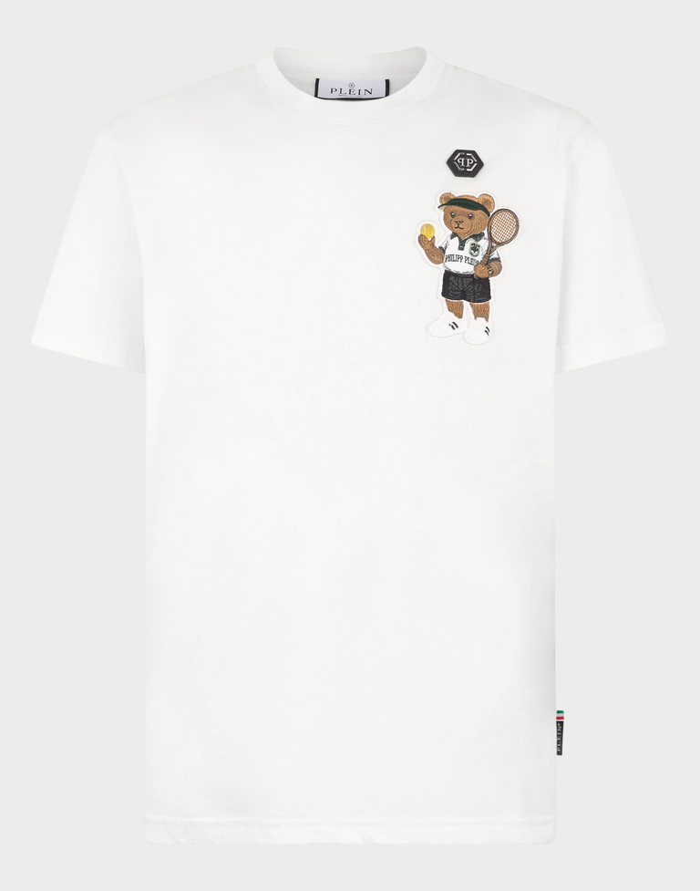 Biały t-shirt z naszywką Teddy Tennis