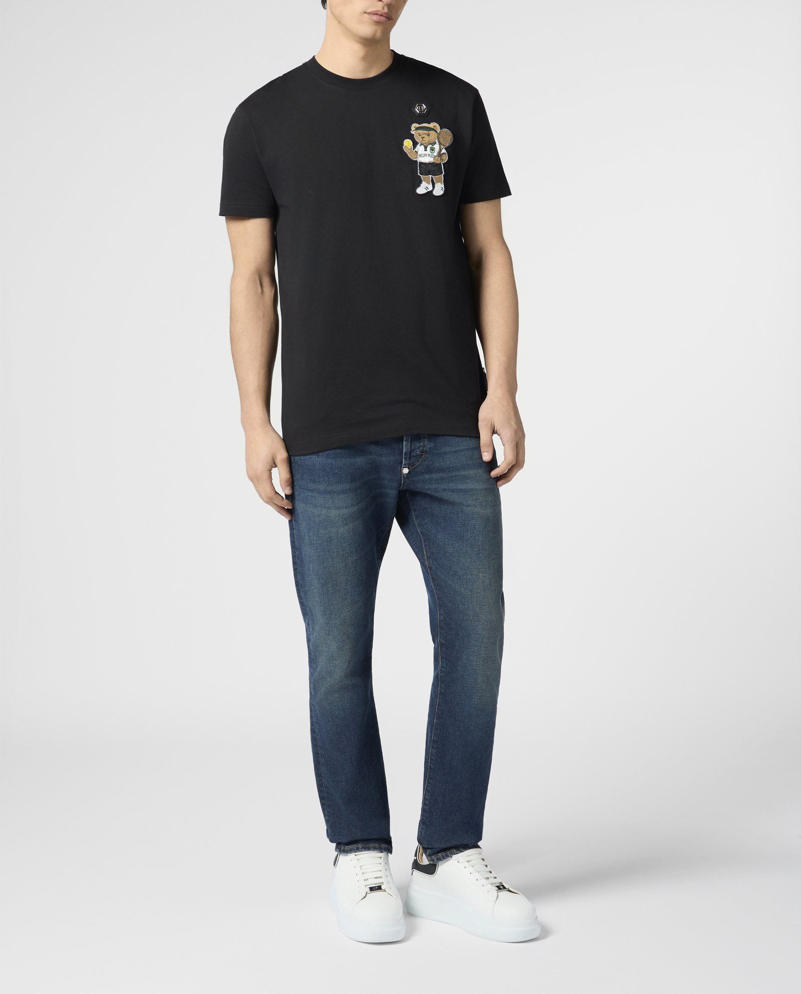 Czarny t-shirt z naszywką Teddy Tennis - Image #3