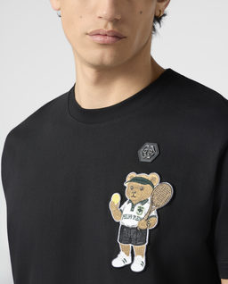 Czarny t-shirt z naszywką Teddy Tennis - Image #4