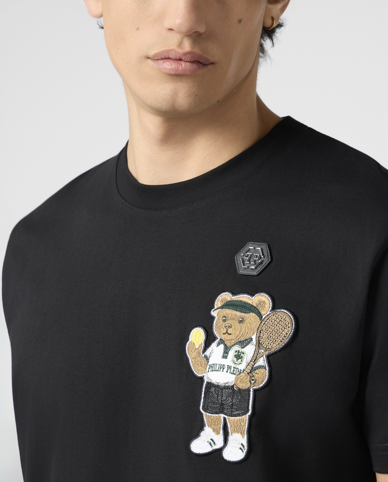 Czarny t-shirt z naszywką Teddy Tennis - Image #4